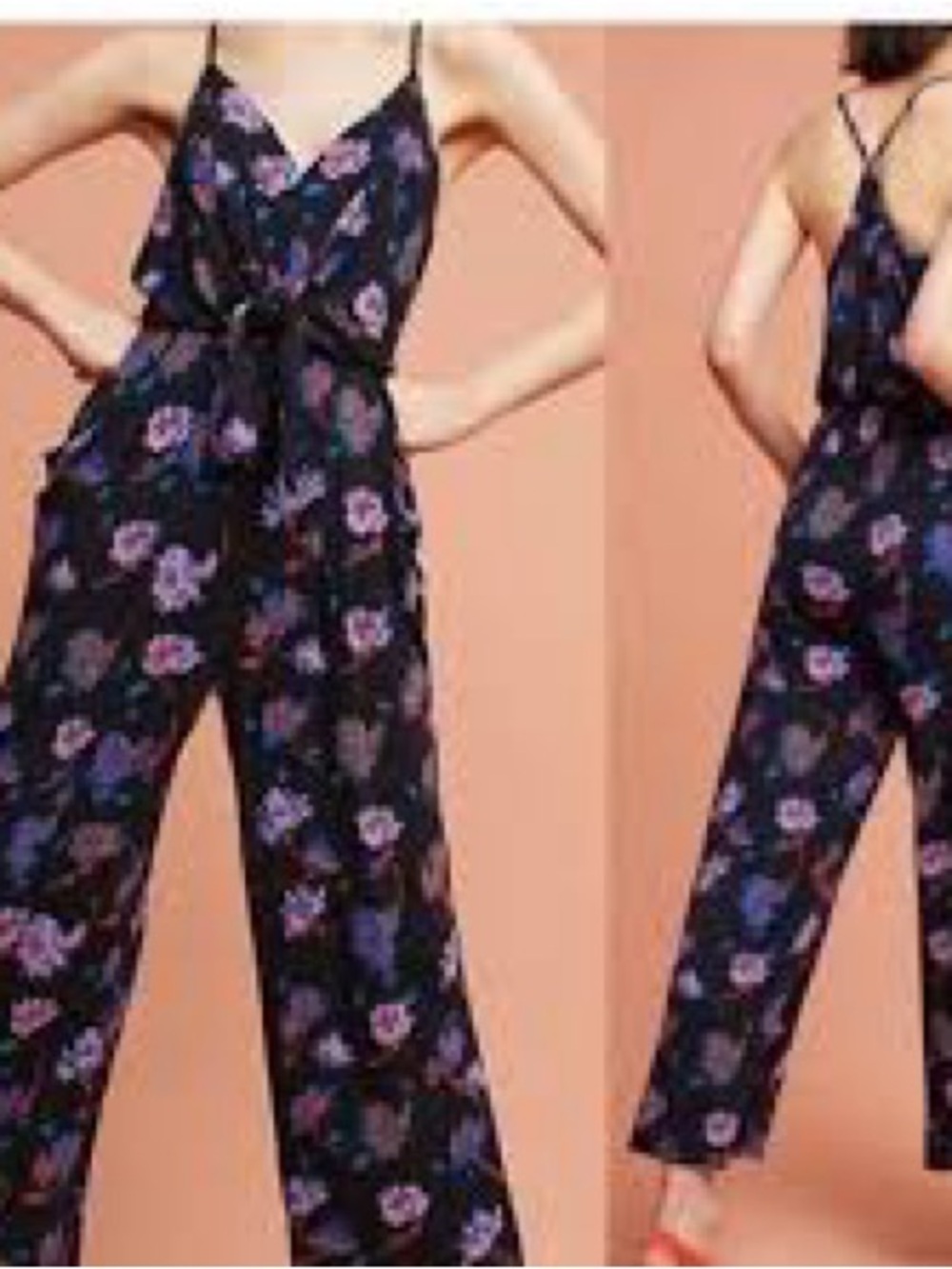 Anthropologie Black Jumpsuit with Purple Floral Print